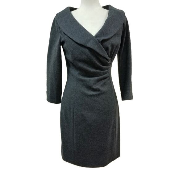 Kay Unger Dresses & Skirts - Kay Unger Gray Wool Ruched Sheath Dress Size 6